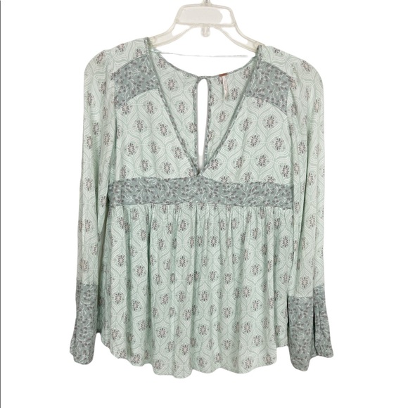 Free People Rolling Hills Bell Sleeve Tunic Green Size XS - Picture 3 of 7